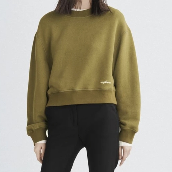 rag & bone Vintage Terry Sweatshirt Crew Neck Cropped Relaxed Fit Blue L NWT - Picture 2 of 14